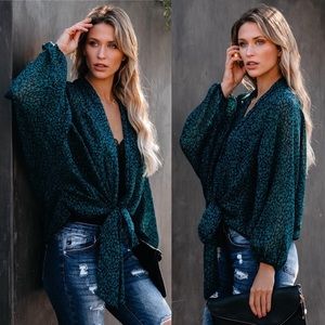 VICI Collection Braidon Printed Shimmer Tie Top - Teal